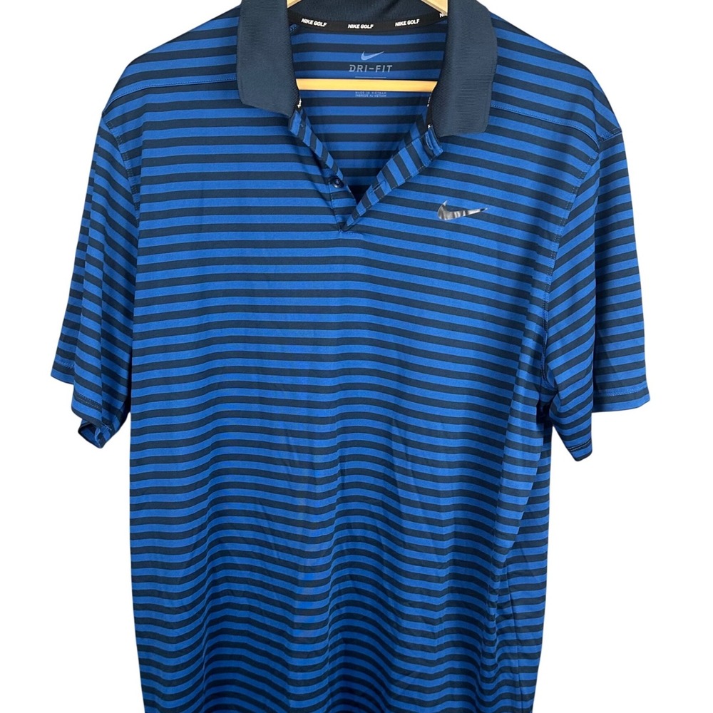 Nike Golf Dri-FIT Mens XL Blue Striped Short Sleeve Performance Polo Shirt